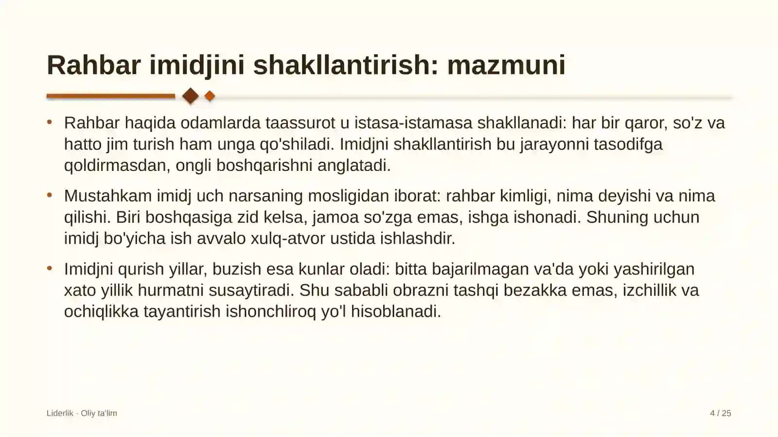 Liderlik · Oliy Ta'limgoh 4