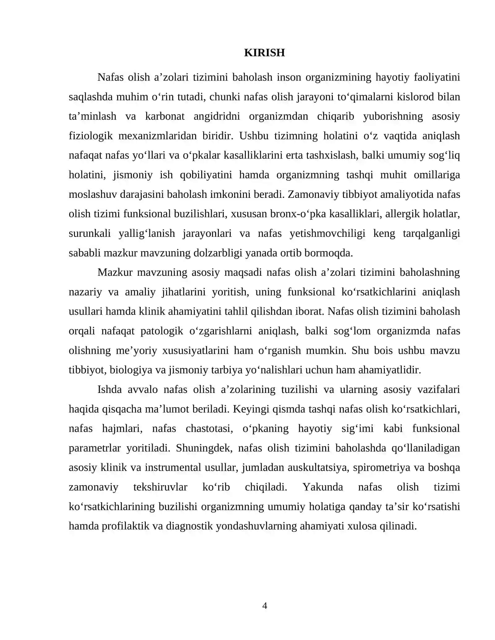 NAFAS OLISH A'ZOLARINI TIZIMINI BAHOLASH REFERAT 4