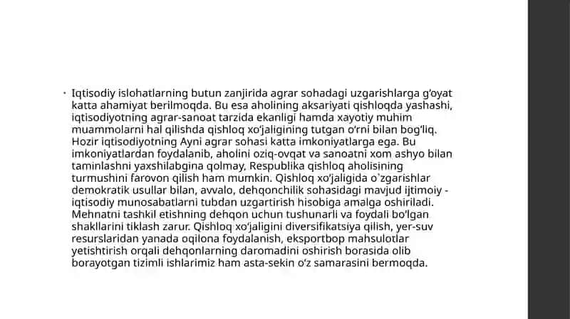 Qishloq xo’jaligi va sanoat sohasidagi o’zgarishlar 4
