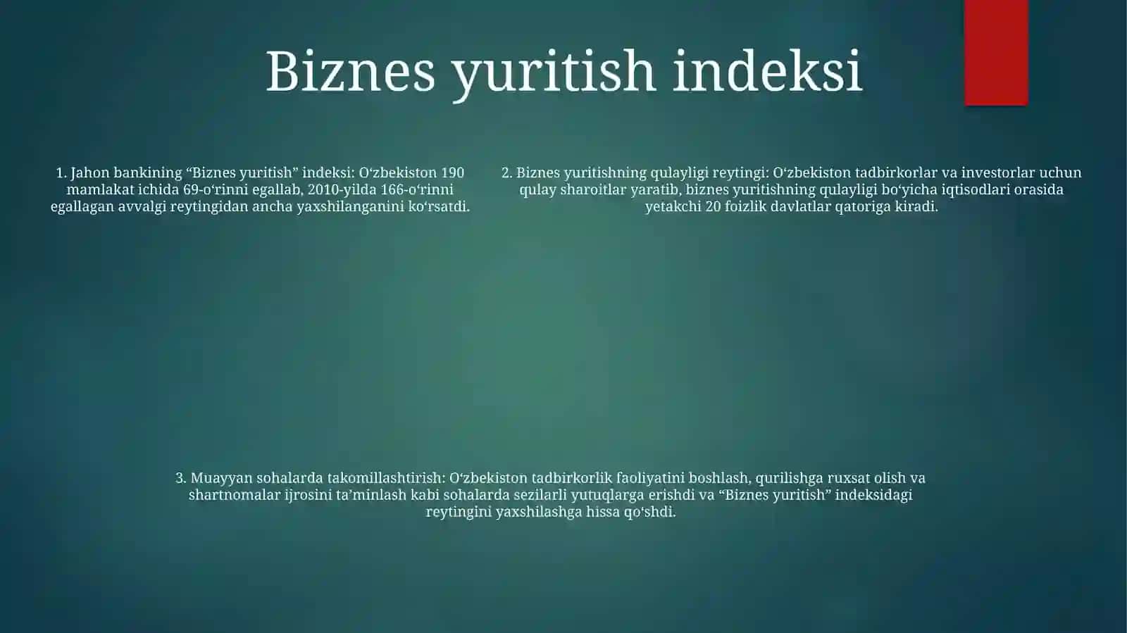 OʻZbekistonning Xalqaro Reytinglardagi KoʻRsatkichlar 4