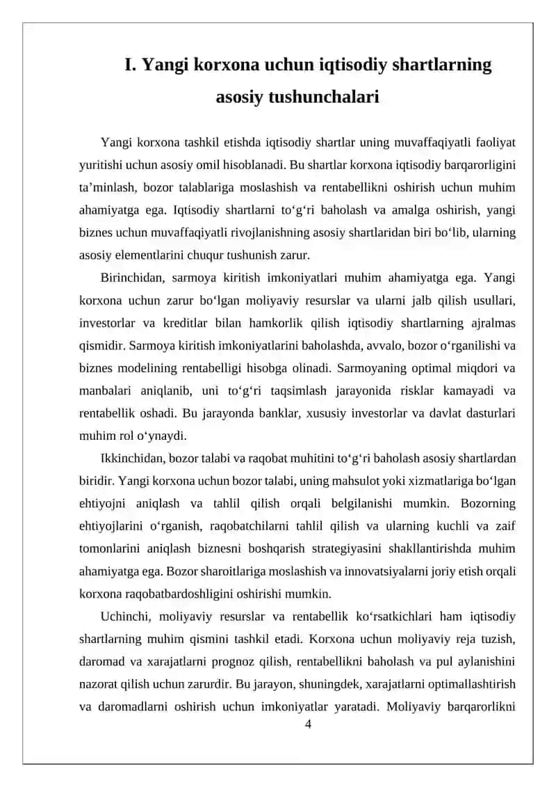 Yangi korxona tashkil etishning iqtisodiy va huquqiy shartlari 4