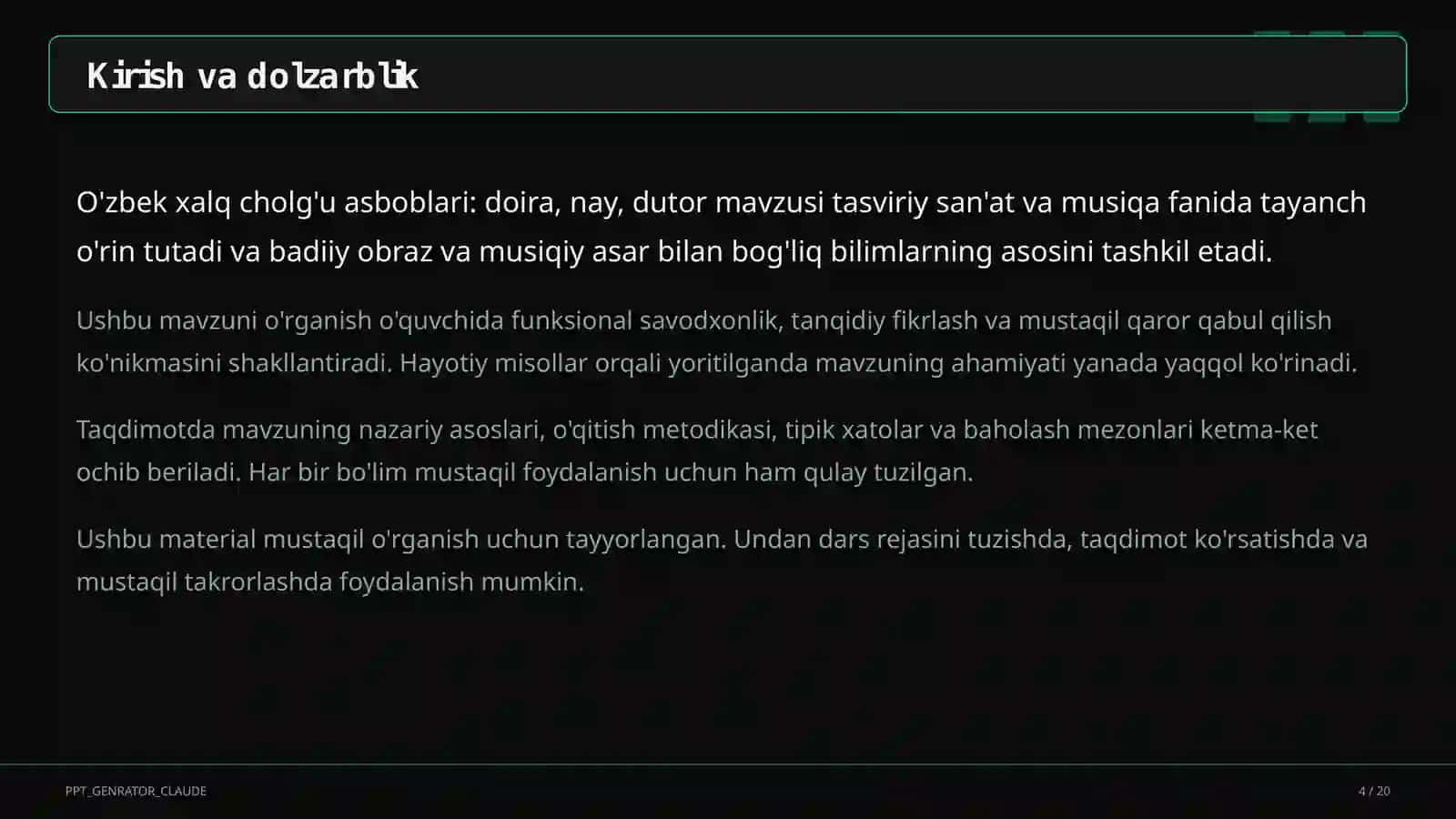 O'zbek xalq cholg'u asboblari: doira, nay, dutor (2-sinf) 4