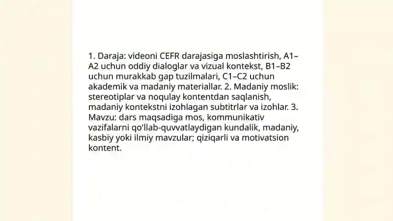 Chet tili mashğulotlarida autentik videomateriallar bilan ishlash metodikasi 4