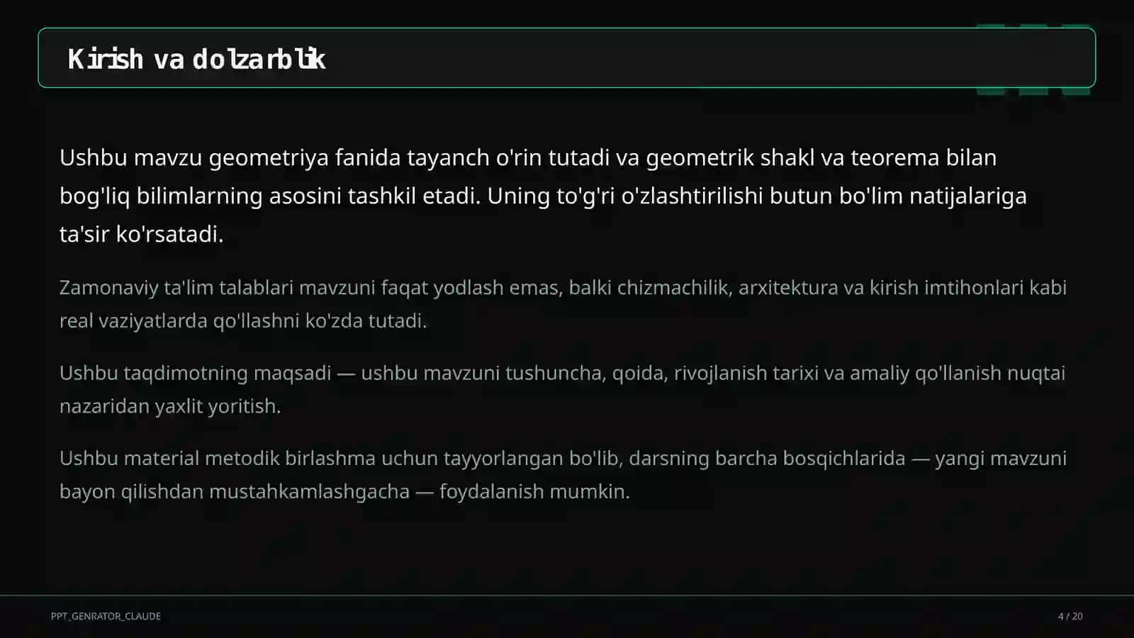 Geometriyaning boshlang'ich tushunchalari: nuqta, to'g'ri chiziq, kesma (7-sinf) 4