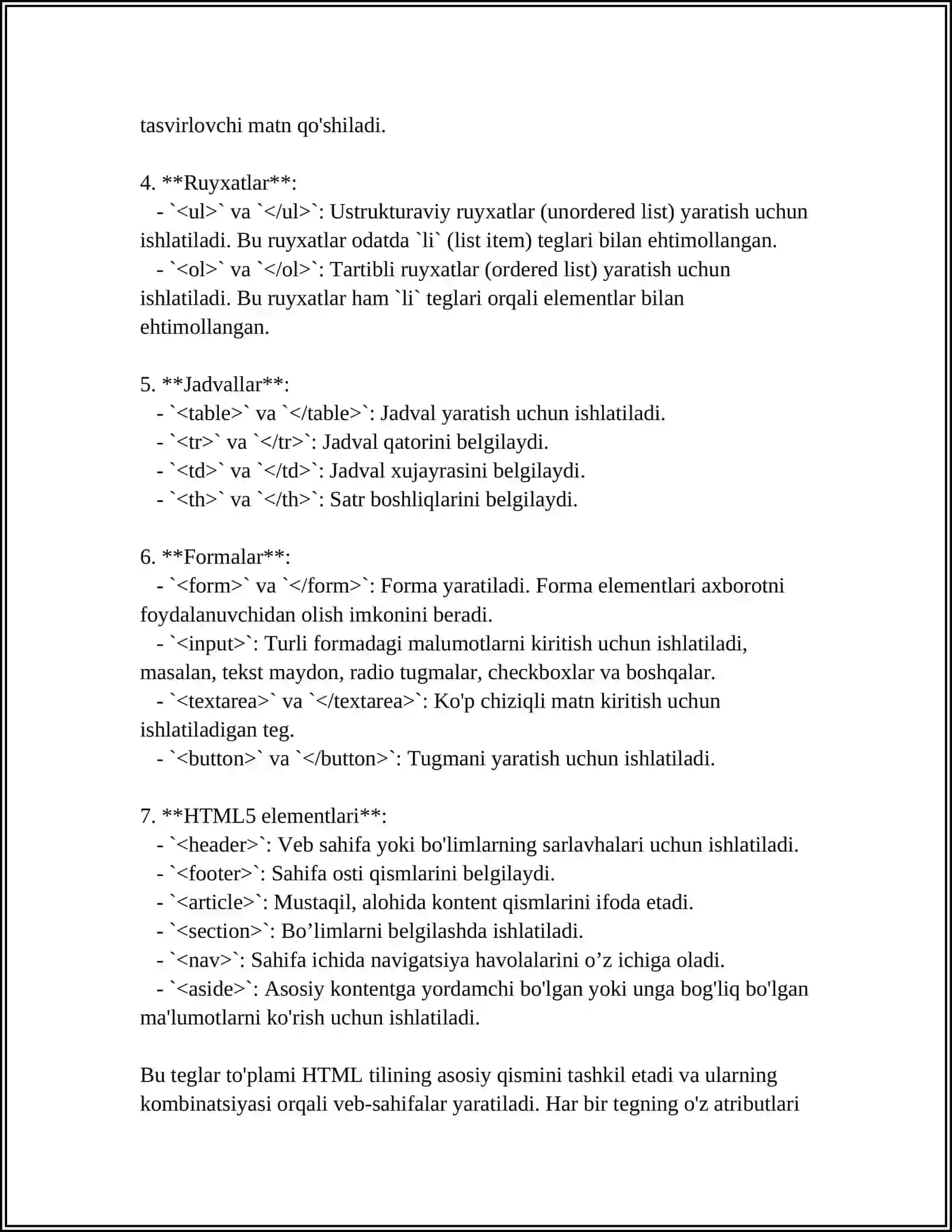 HTML TILIGA KIRISH 4
