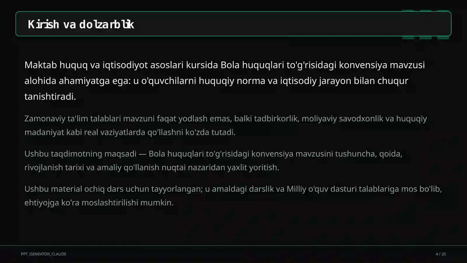 Bola huquqlari to'g'risidagi konvensiya (9-sinf) 4