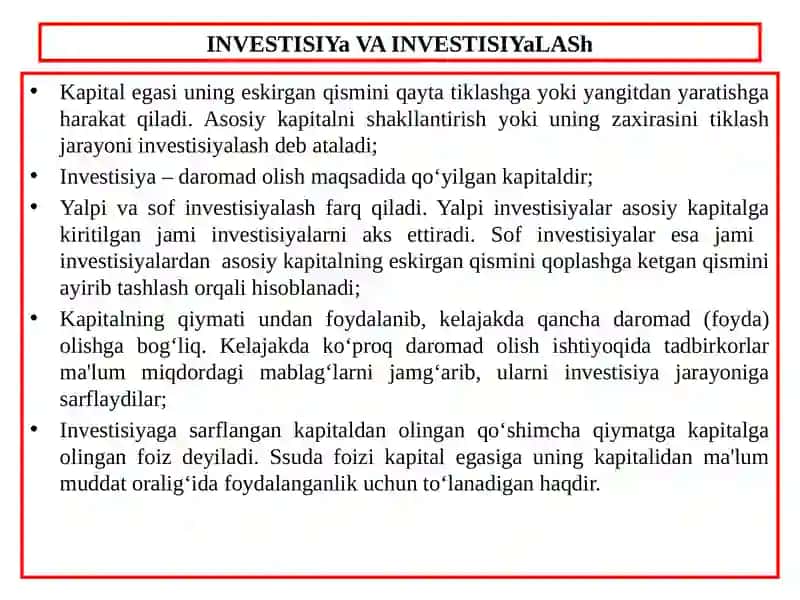 KAPITALQOʻYILMALAR VA KAPITAL BOZORI 4