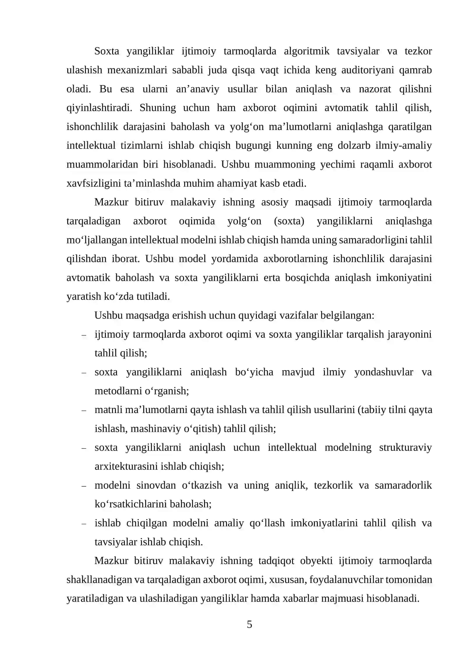 Ijtimoiy tarmoqlarda tarqaladigan axborot oqimida yolg‘on (soxta) yangiliklarni aniqlashning intellektual modelni ishlab chiqish 4