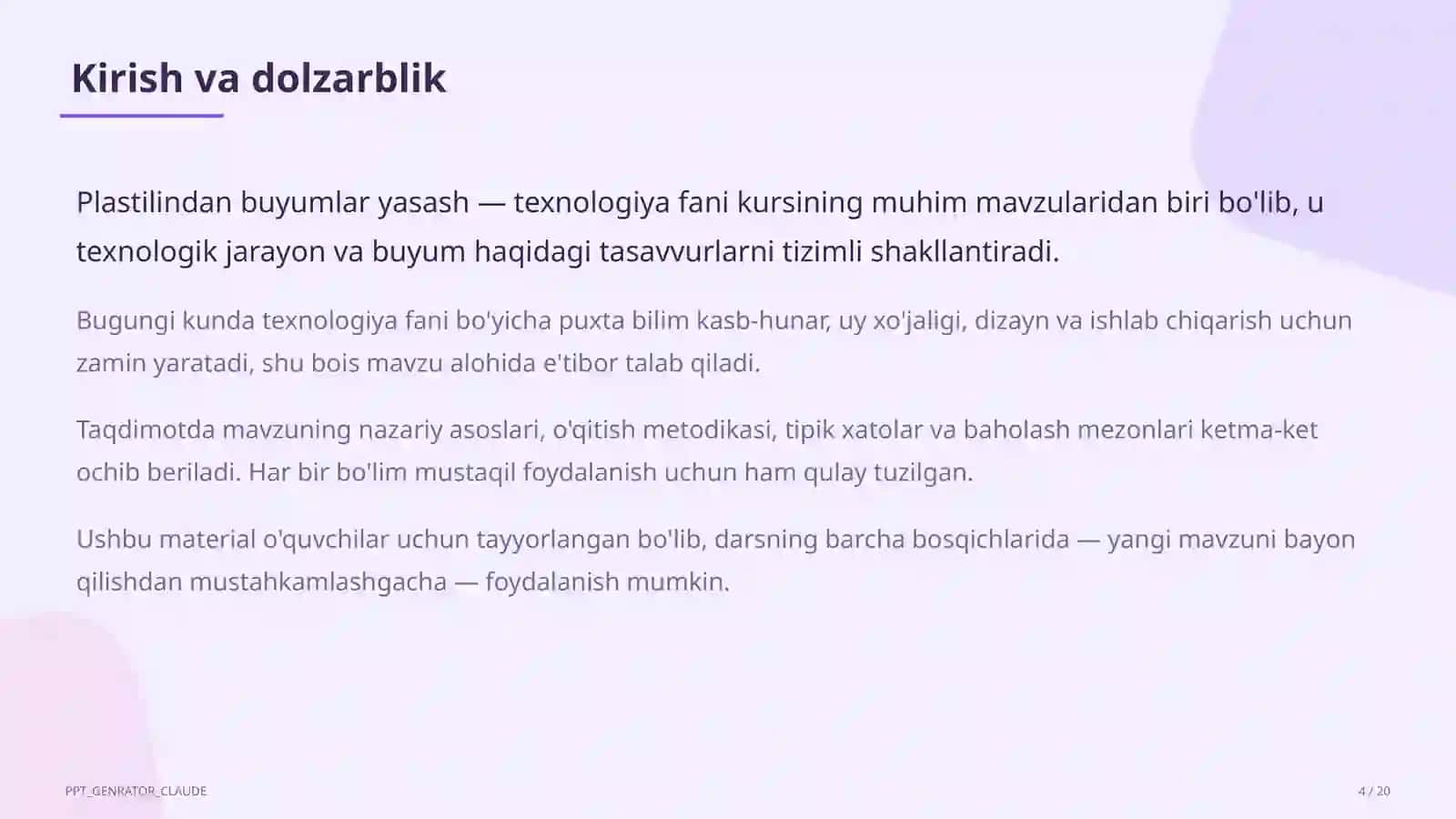 Plastilindan buyumlar yasash (1-sinf) 4