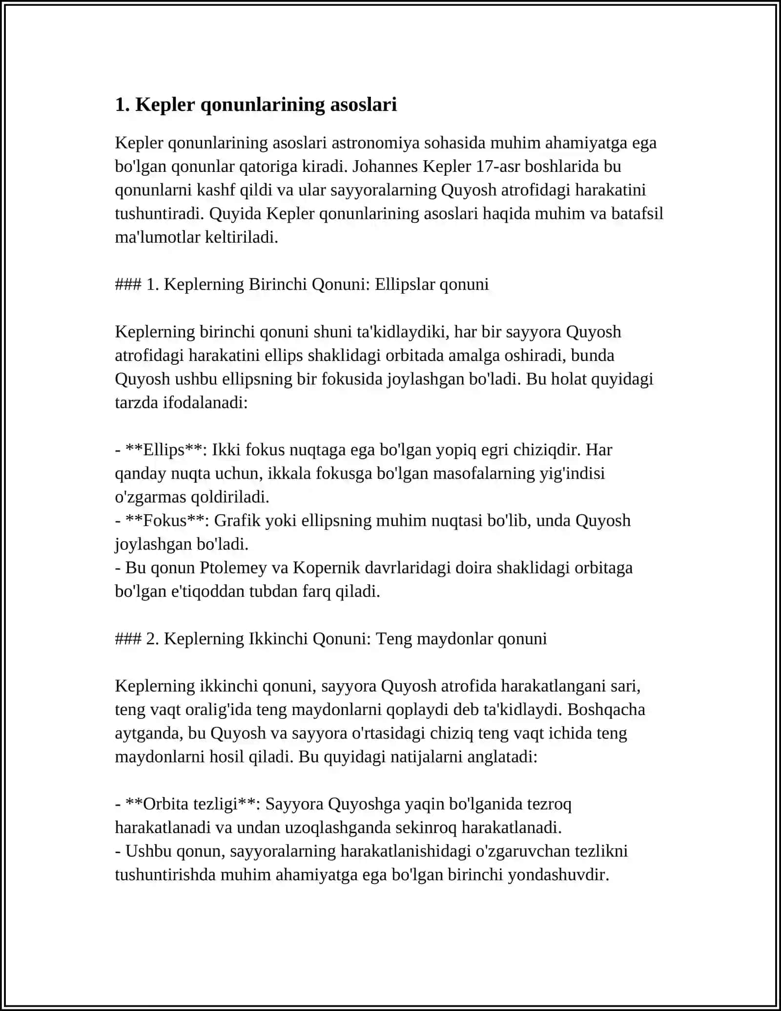 Kepler Qonunlari. Kosmik Tezlik 4