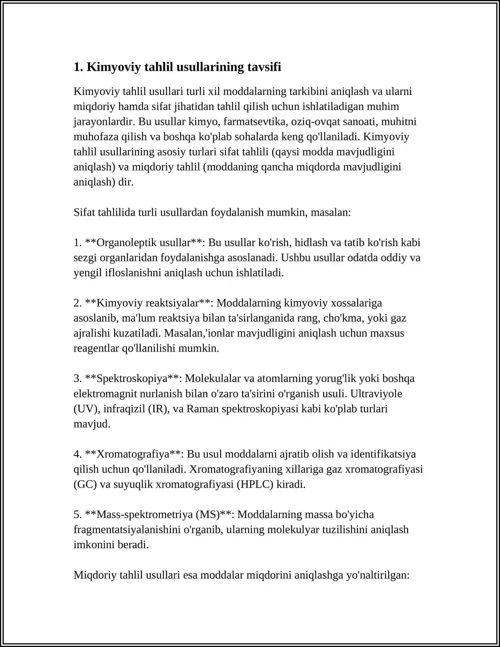 OZIQ-OVQAT MAHSULOTLARIDAGI TOKSIK BIRIKMALARNI ANIQLASH UCHUN KIMYOVIY ANALIZ METODINI TANLASH 4
