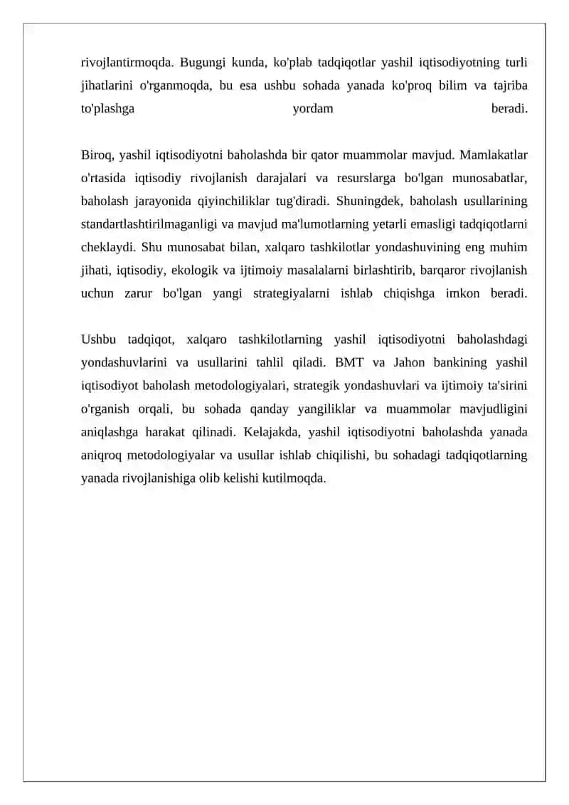 Yashil iqtisodiyotni baxolashning xalqaro tashkilotlar yondashuvi 4