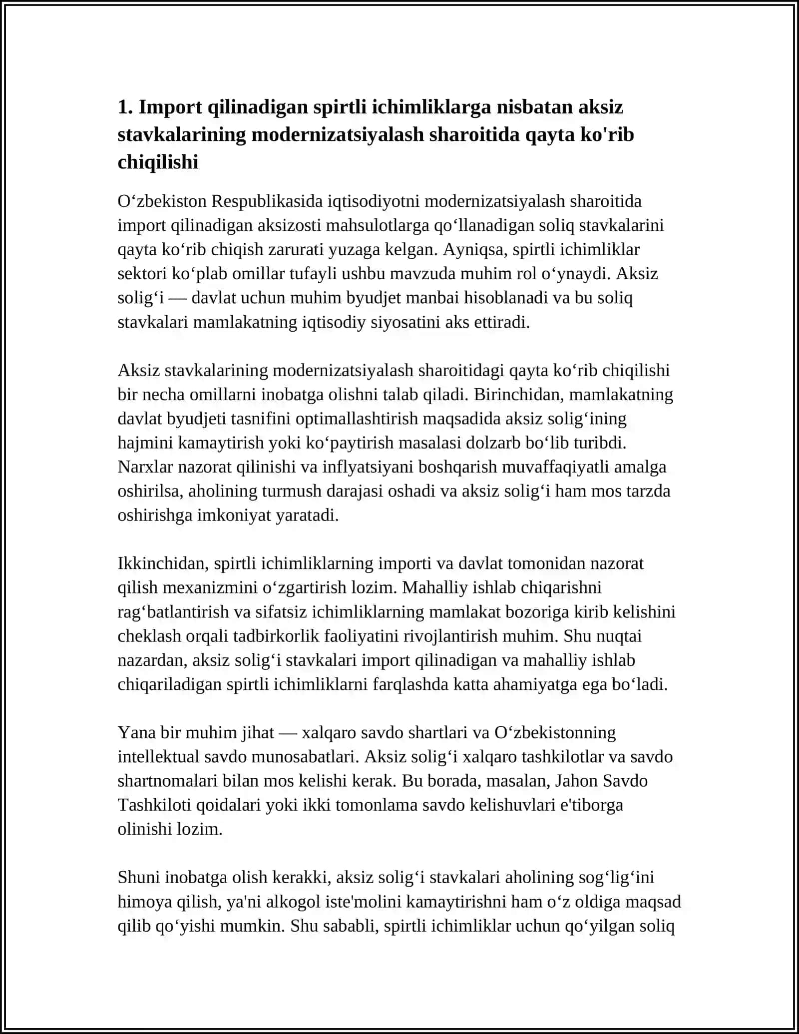 IQTISODIYOTNI MODERNIZATSIYALASH SHAROITIDA O‘ZBEKISTON RESPUBLIKASIGA IMPORT QILINADIGAN AKSIZOSTI MAHSULOTLARGA QO'LLANADIGAN SOLIQ STAVKALARI 4