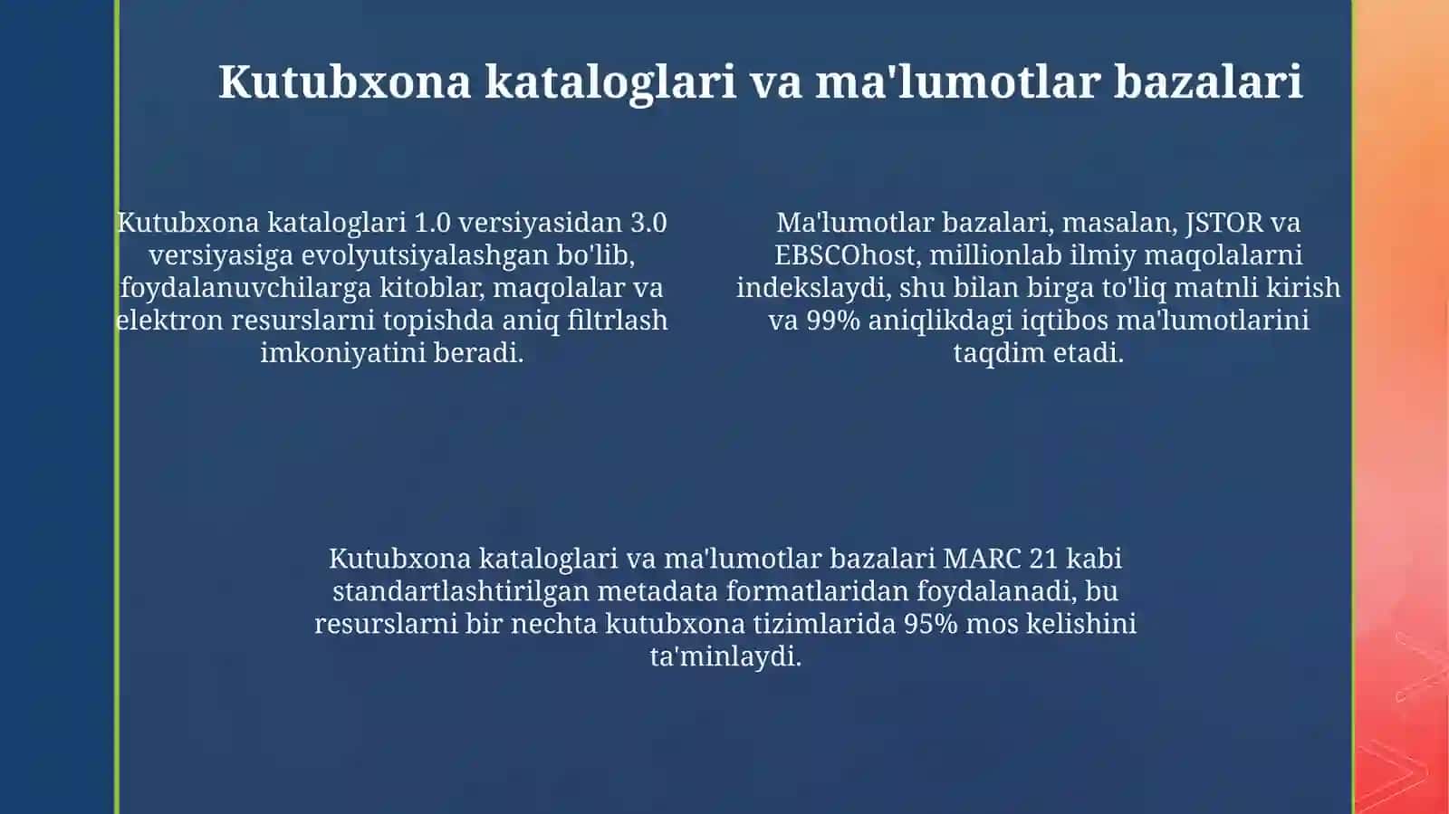 Foydalanuvchilarga kutubxona axborot xizmati ko'rsatishning asosiy ma'lumot manbalari 4