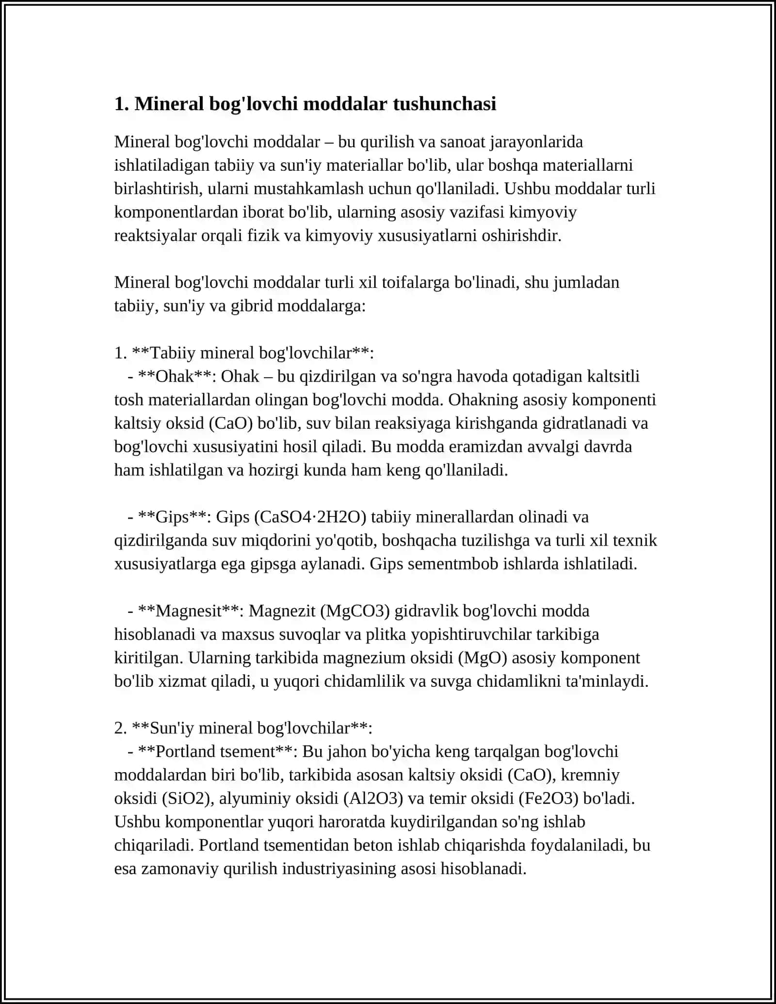 MINERAL BOĞLOVCHI MODDALAR. YUQORI MUSTAHKAM KAMPAZITSION GIPSLI BOĞLOVCHILARNI TAYYORLASH TARKIBLARI,XOSSALARI VA INNOVATSION TEXNOLOGIYALAR 4