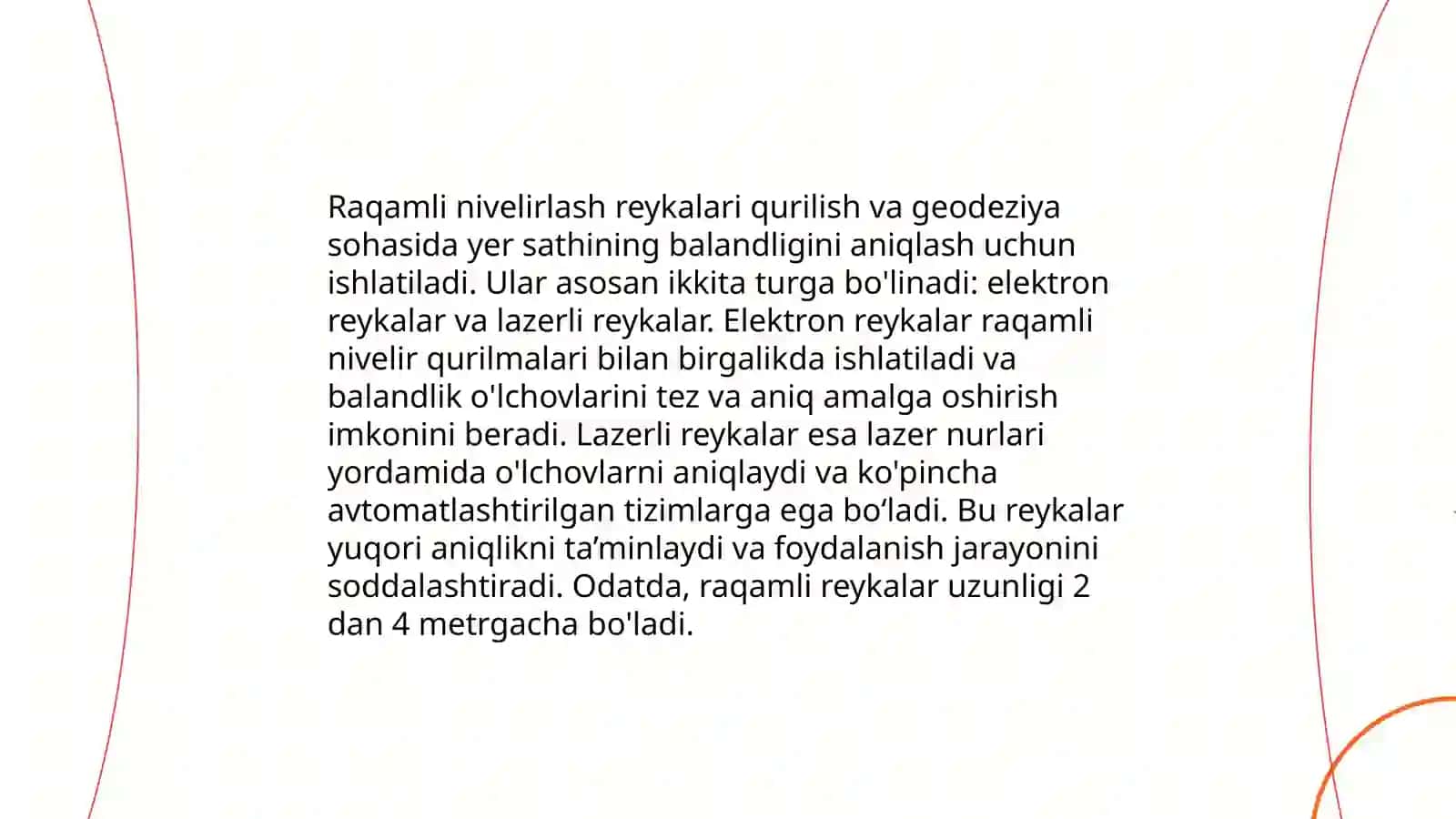 Raqamlinivelir, lazer nivelir va raqamli nivelirlash reykalarining turlari va tuzilishi 4