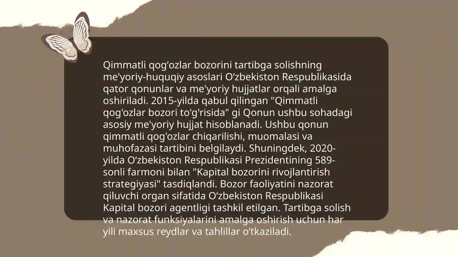 Oʻzbekistonda qimmatli qogʻozlar bozorini davlat tominidan tartibga solinishi 4