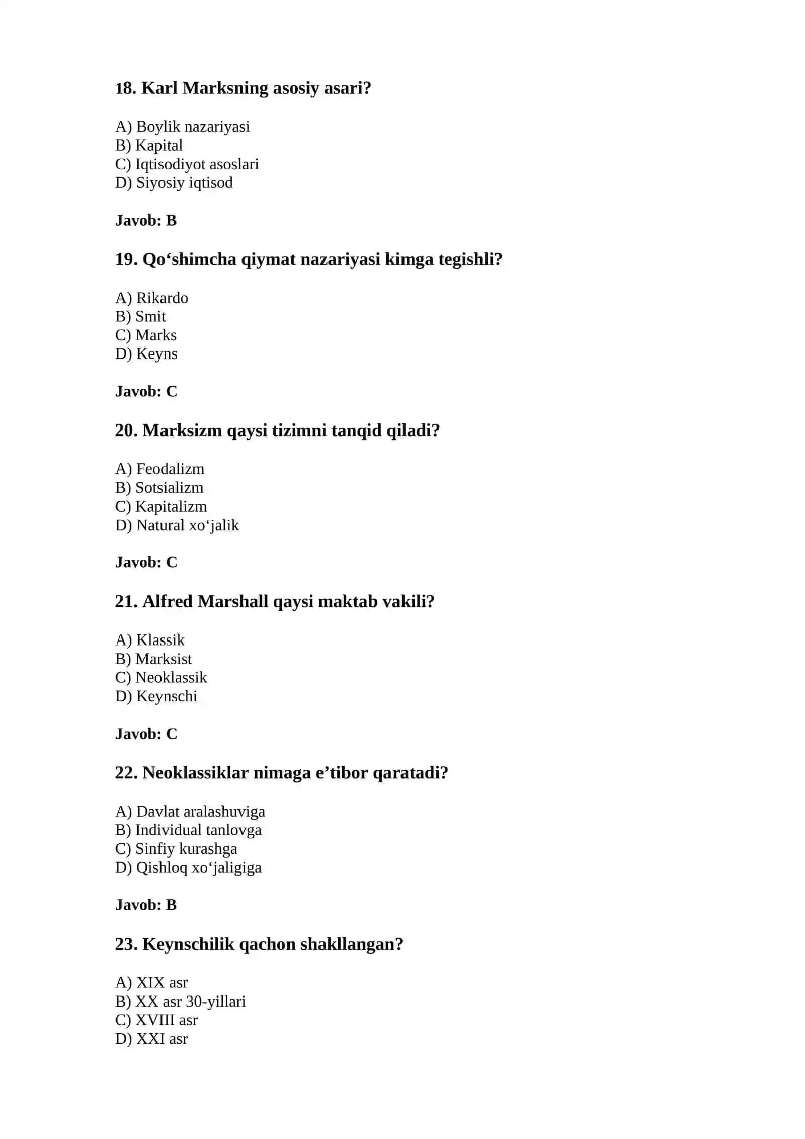 Iqtisodiy ta’limotlar tarixi – test 4