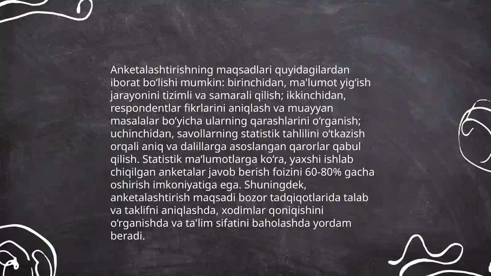 Anketalashtirish:turlari va metod va unga qo'yiladigan asosiy talablar 4