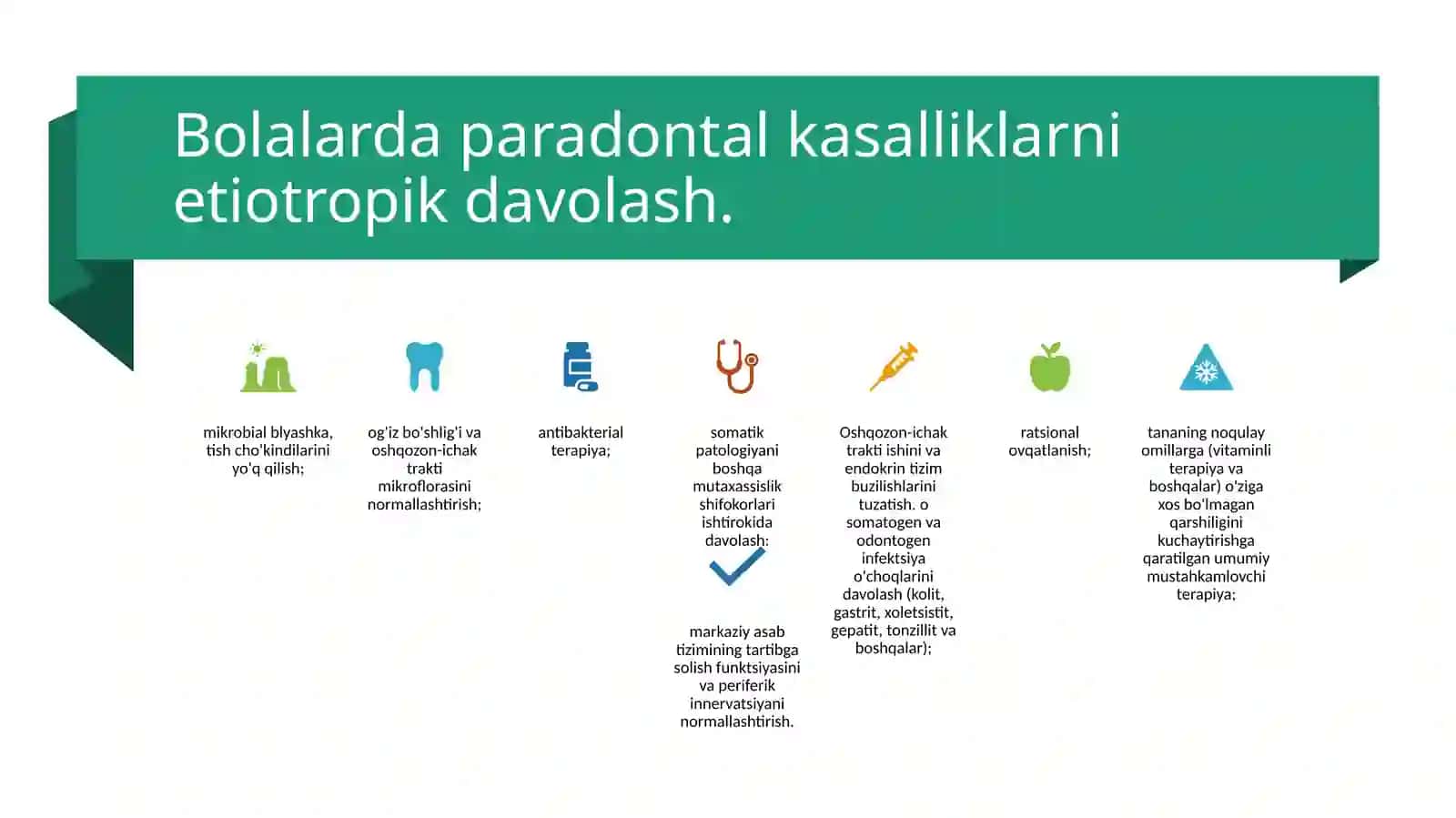 Bemor bolalarga parodont kasalliklarida tegishli, patogenetik ta’sirga ega bo‘lgan gigiyenik vositalarni tanlash 4