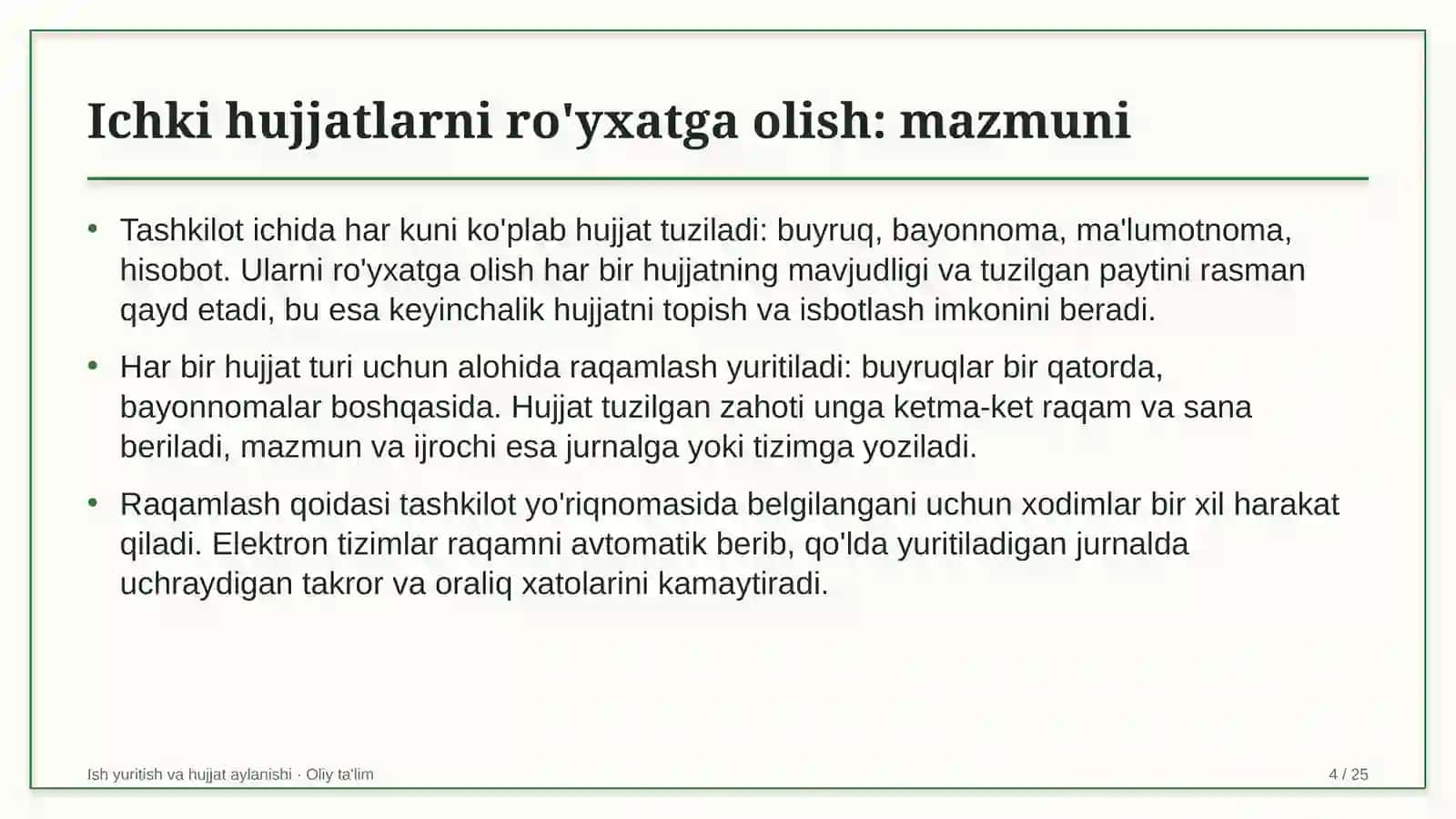Ichki hujjatlarni ro'yxatga olish 4