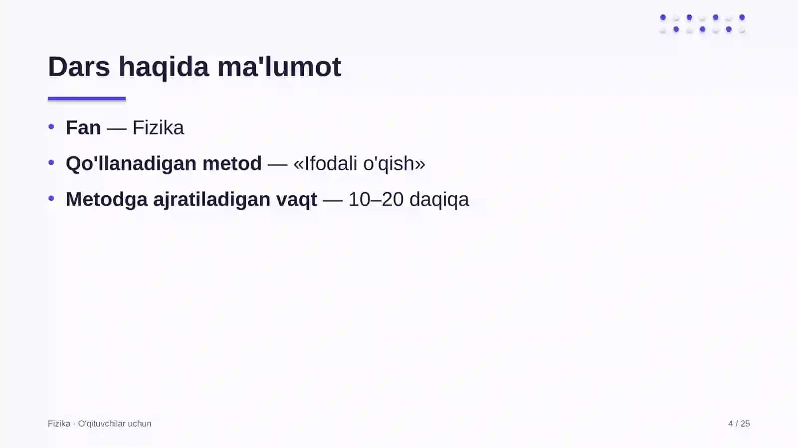 fizika darslarida ifodali o'qish metodidan foydalanish 5781 4