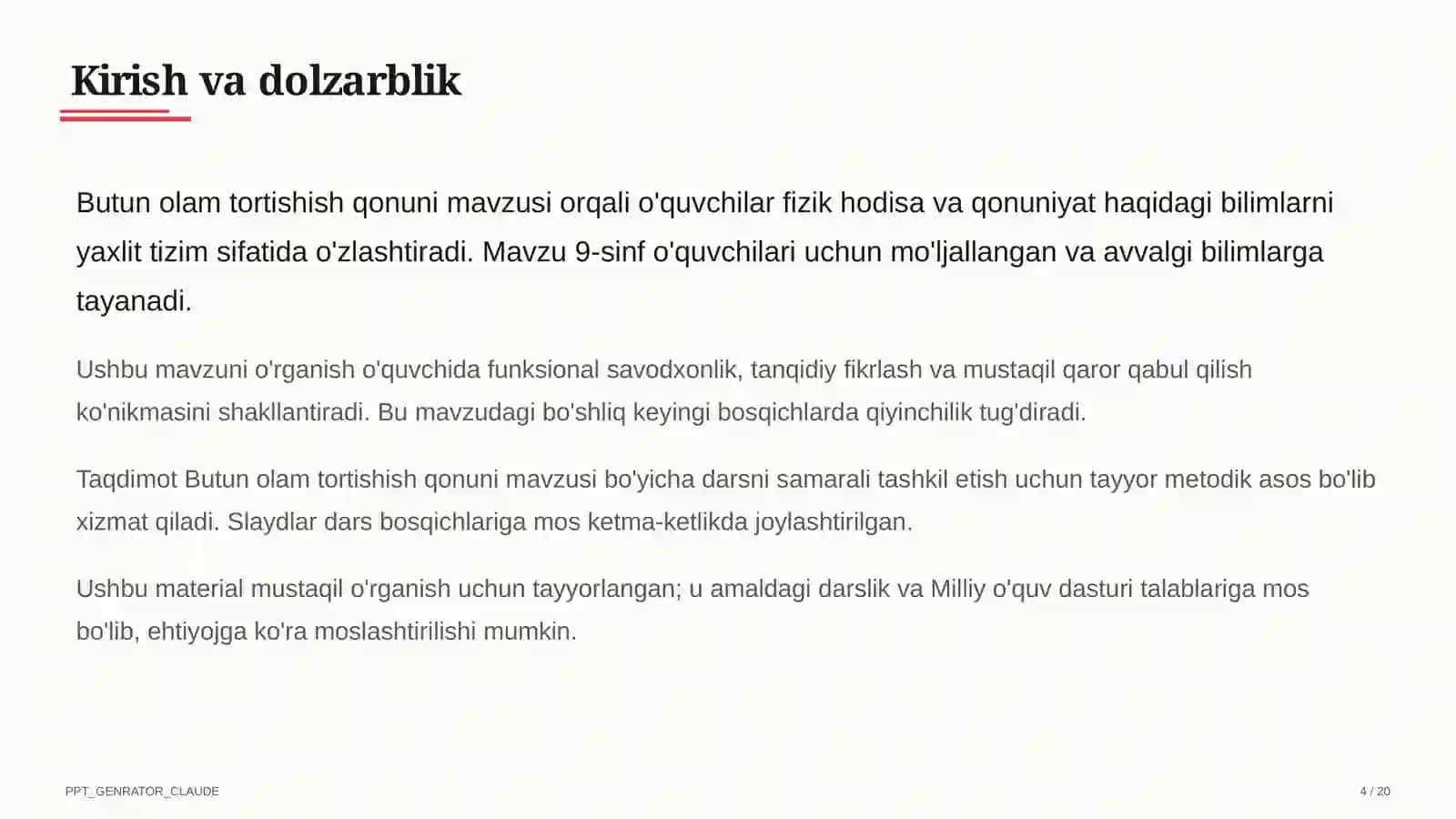 Butun olam tortishish qonuni (9-sinf) 4