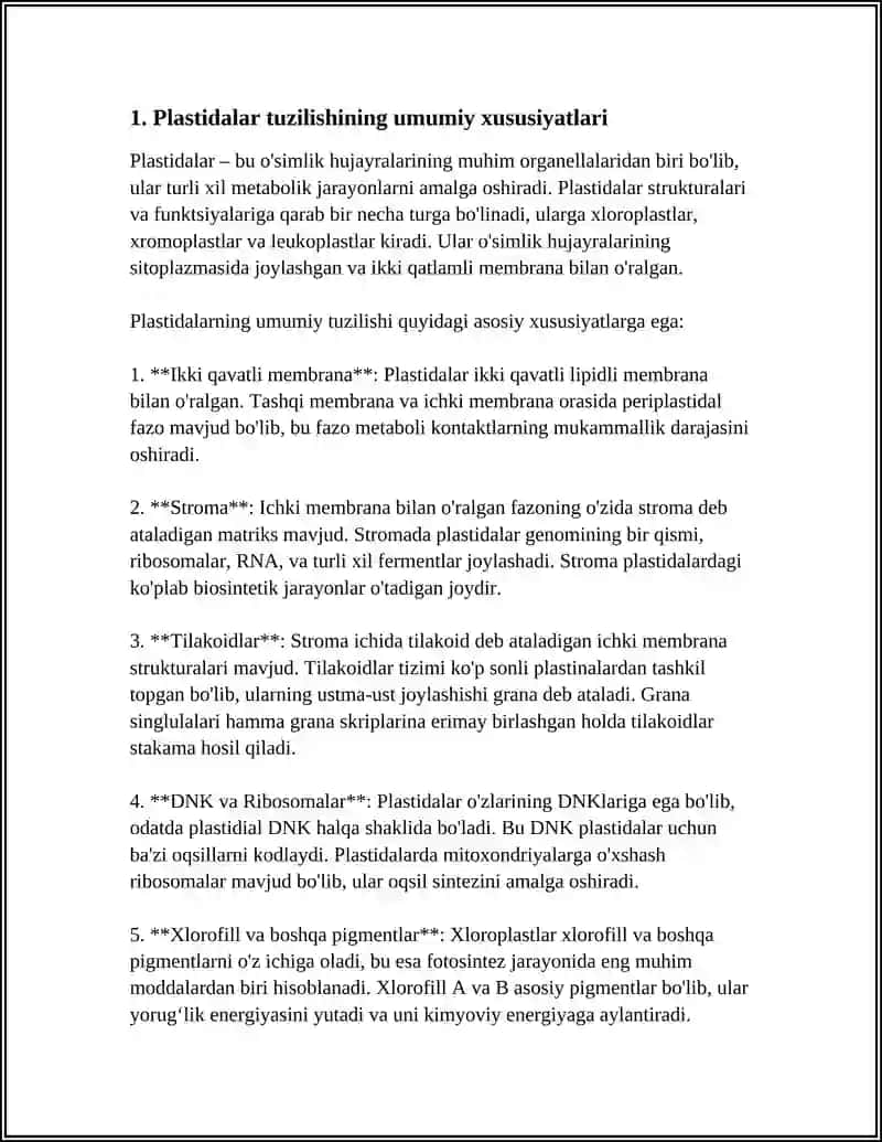 PLASTIDALAR TUZILISHI, KELIB CHIQISHI, KO‘PAYISHI VA VAZIFALARI 4