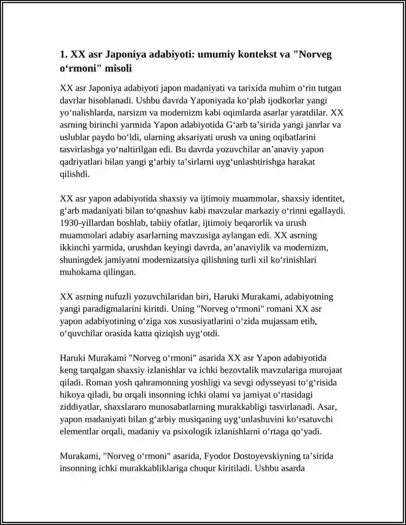 XX ASR YAPONIYA ADABIYOTI XUSUSIYATLARI HARUKI MURAKAMINING " NORVEG O‘RMONI" ASARI MISOLIDA 4