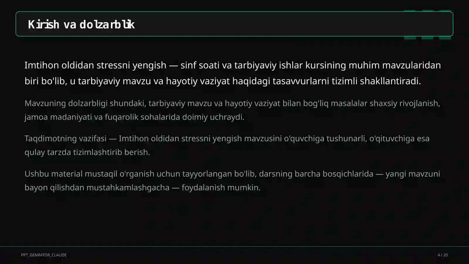 Dars rejasi 4
