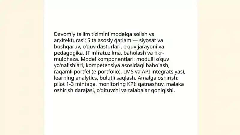 O'zbekiston Respublikasi ta'lim sistemasida modelizatsiya jarayonlari,uzluksiz ta'lim sistemasi 4