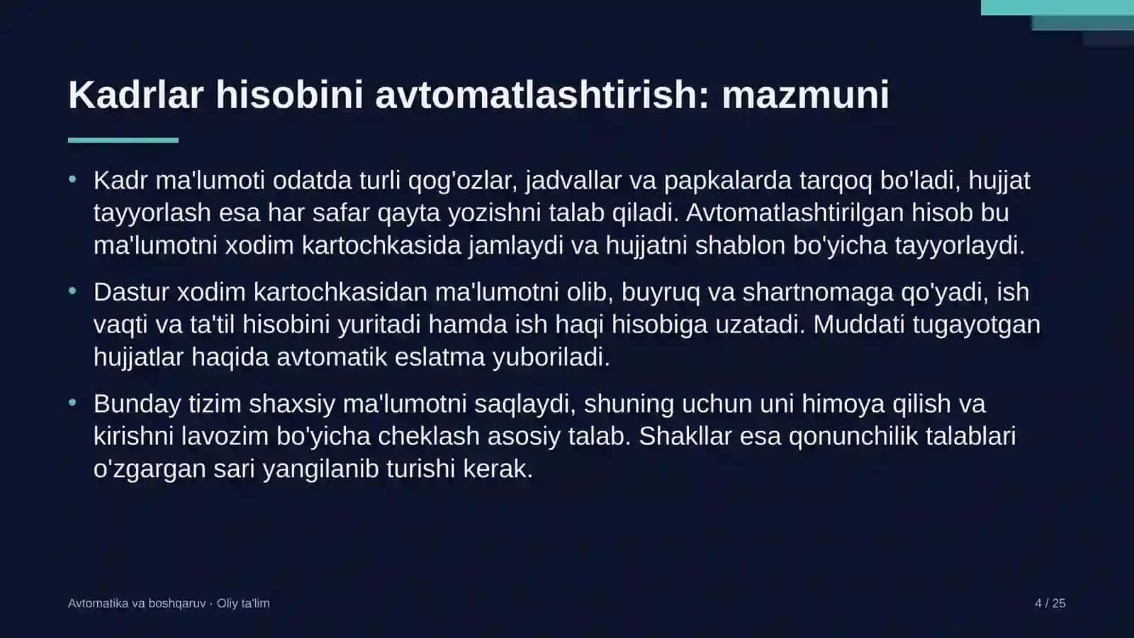 uy joy qurilishida kadrlar hisobini avtomatlashtirish 6445 4