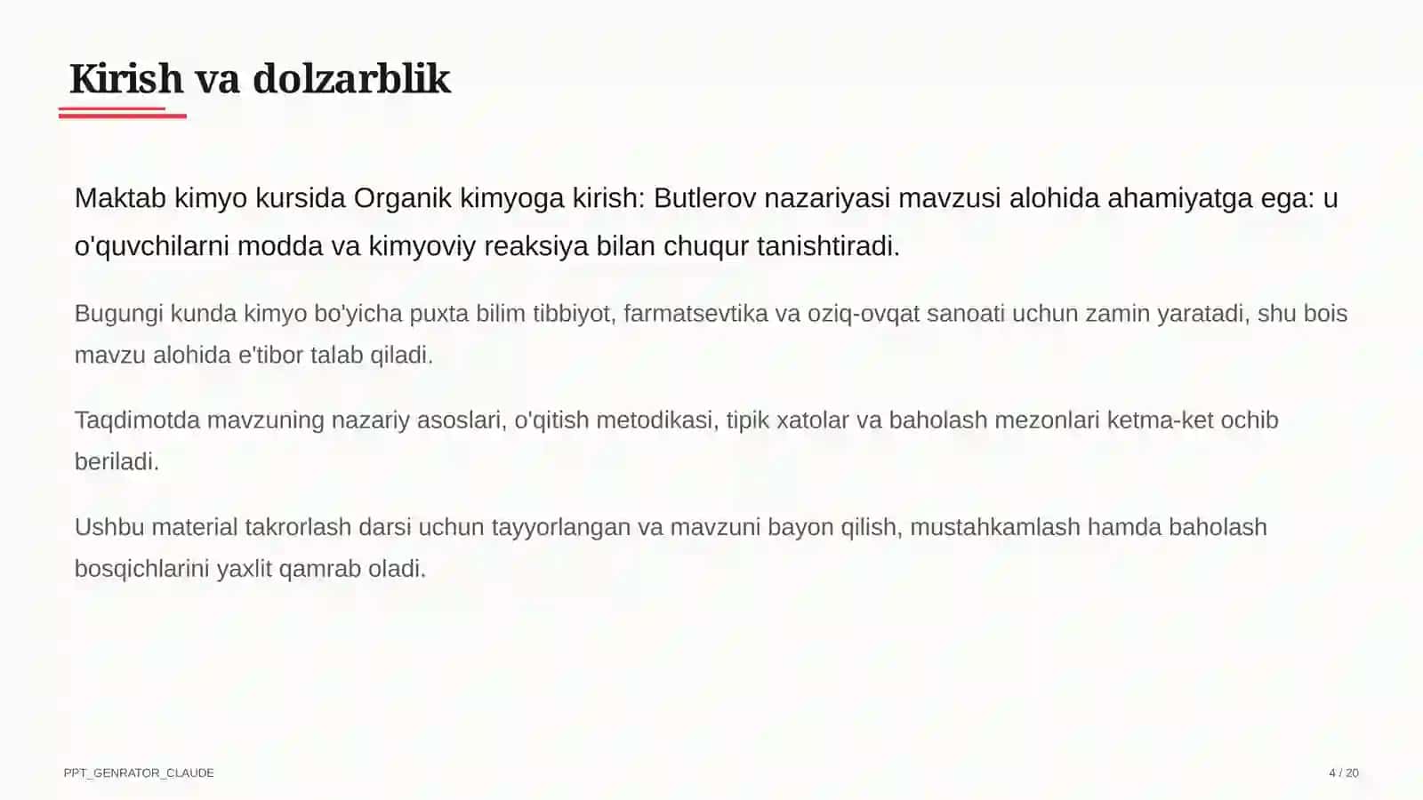 Organik kimyoga kirish: Butlerov nazariyasi (10-sinf) 4