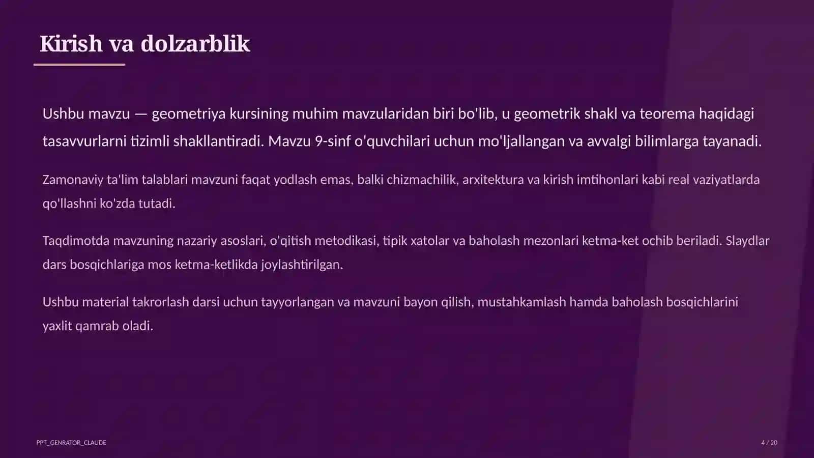Geometriya (7–11) — takrorlash darsi uchun 4