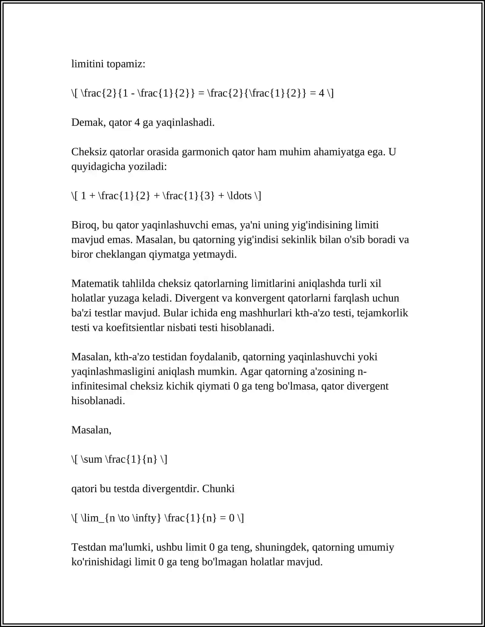 Cheksiz qatorlarning limitlari 4