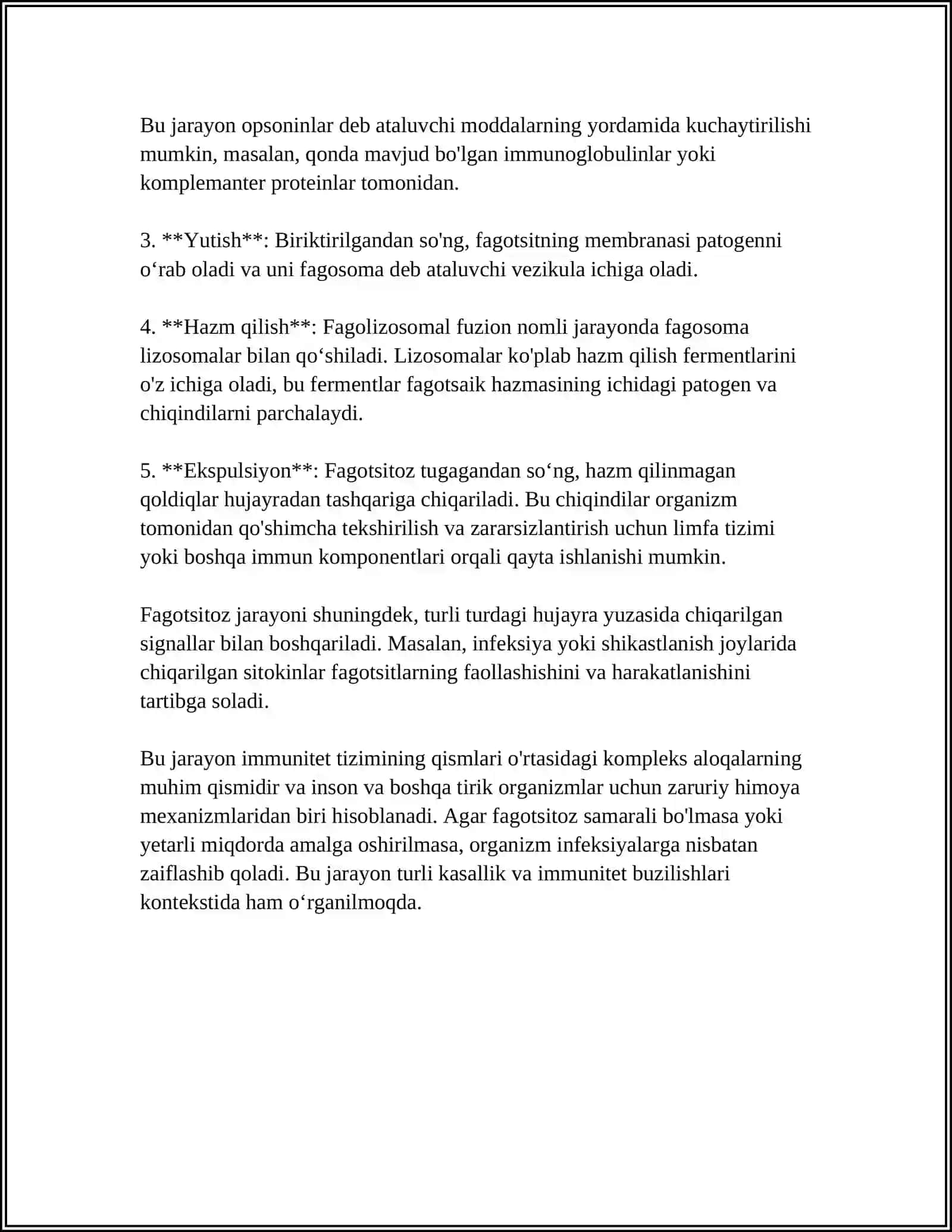 MUSTAQIL ISH Mavzu: LEYKOSITLARNING FAGOTSITOZ JARAYONIDAGI AHAMIYATI 4