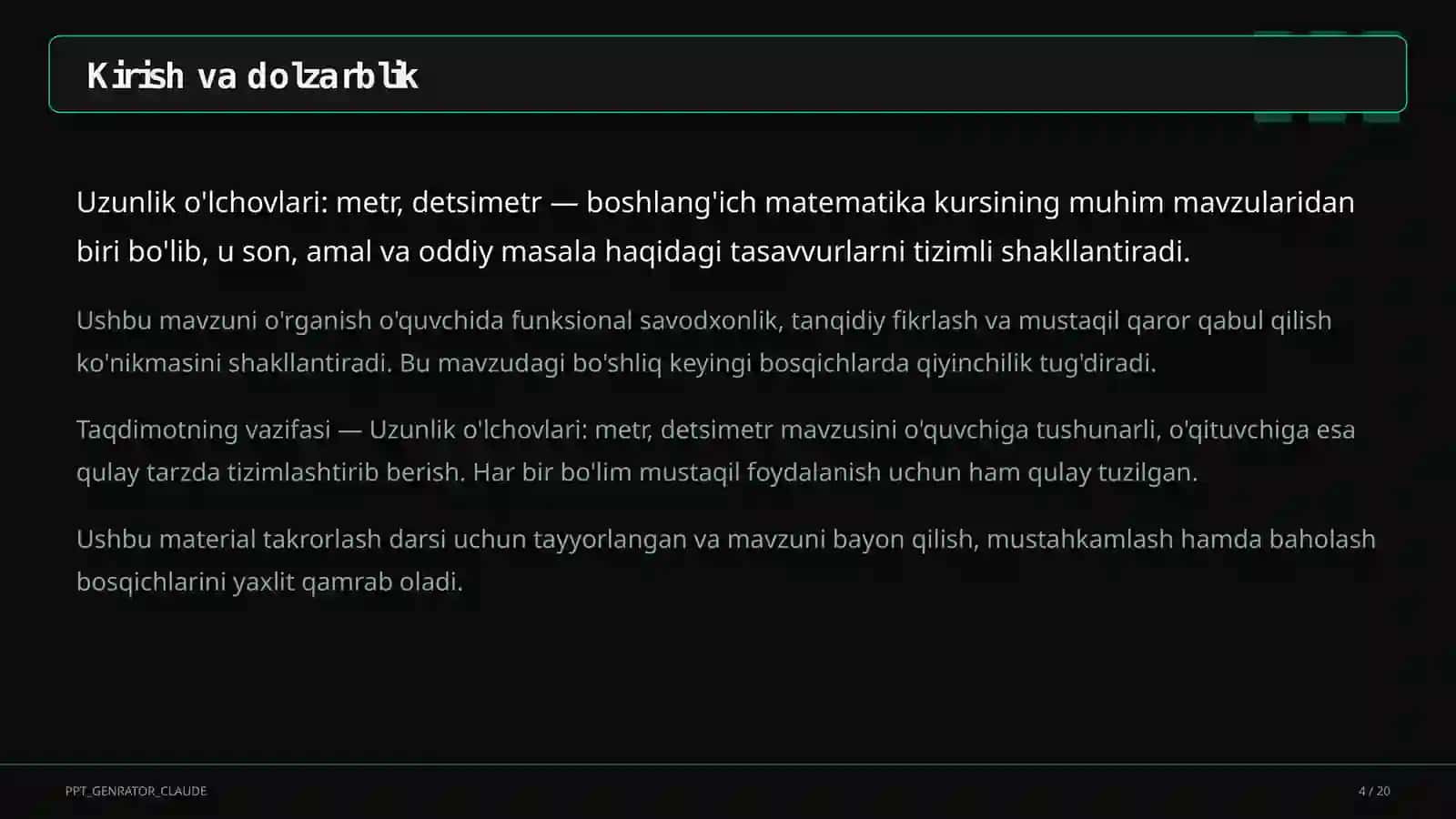 Uzunlik o'lchovlari: metr, detsimetr (2-sinf) 4