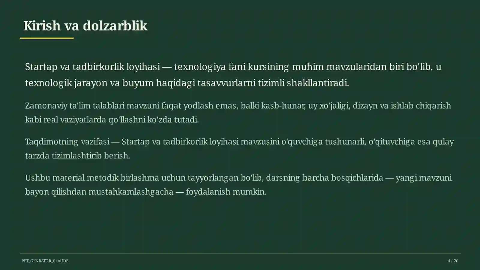 Startap va tadbirkorlik loyihasi (11-sinf) 4