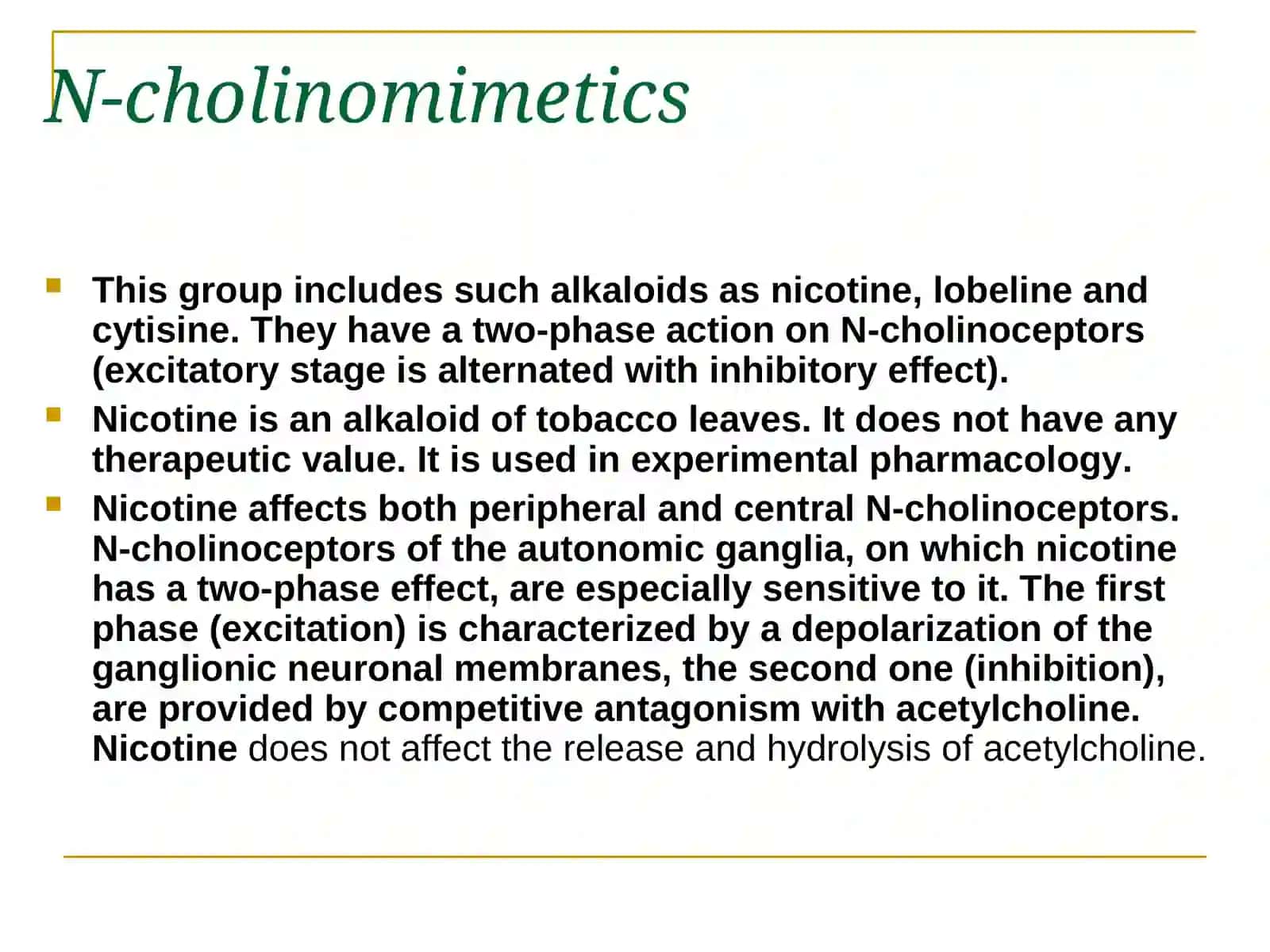 Никотин сезувчан холинорецепторларга таъсир килувчи воситалар 4