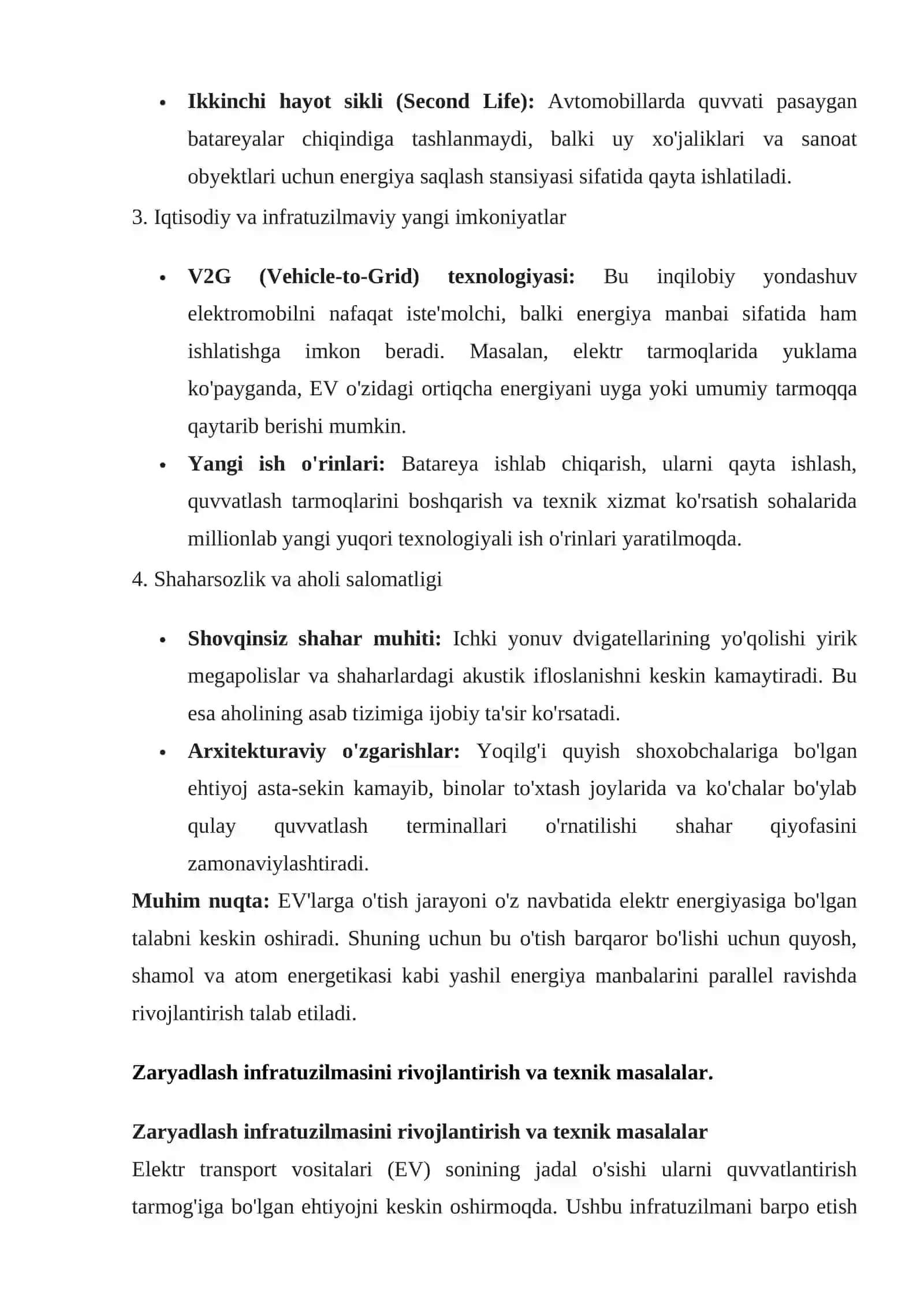 Transport tizimida energosarflarni tejash: elektr transport vositalariga o'tish 4