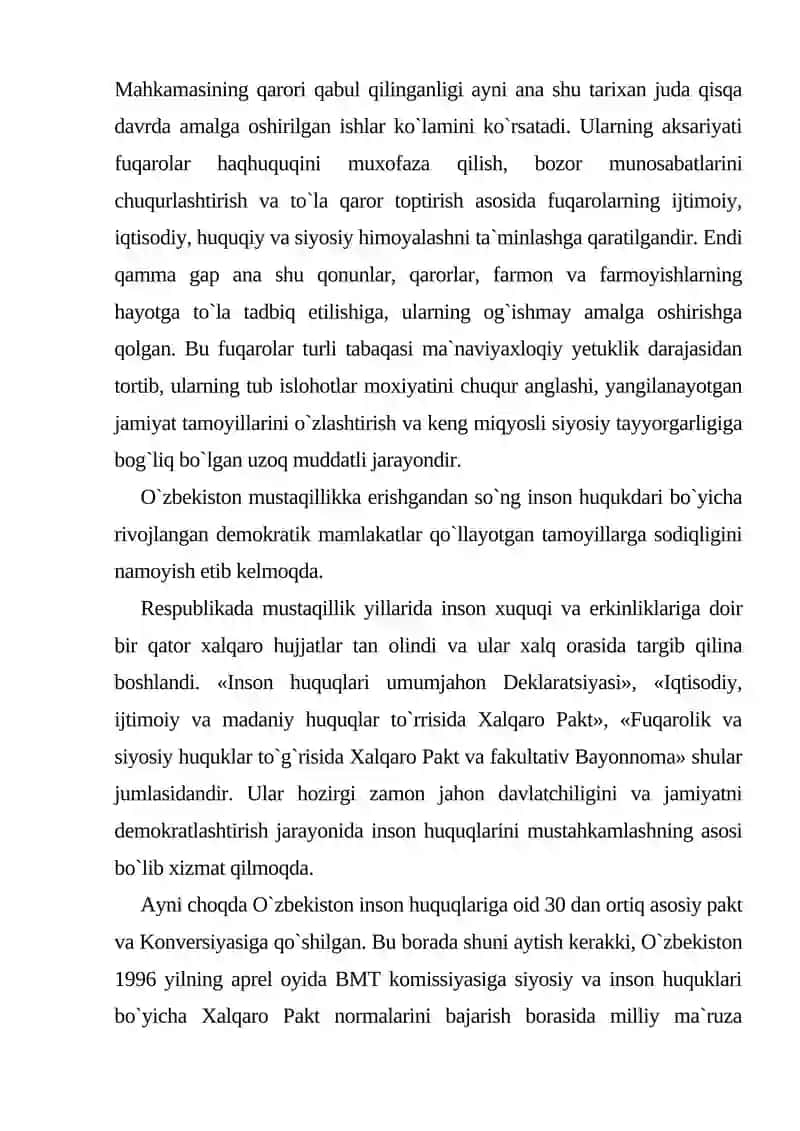 O`zbekistonda inson huquqlari va erkinliklari kafolatining yaratilishi 4