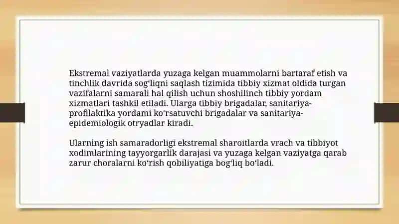 Favqulot davaziyatlarda umumiy amaliyot shifokorifa faoliyatining gigienik jihatlari 4