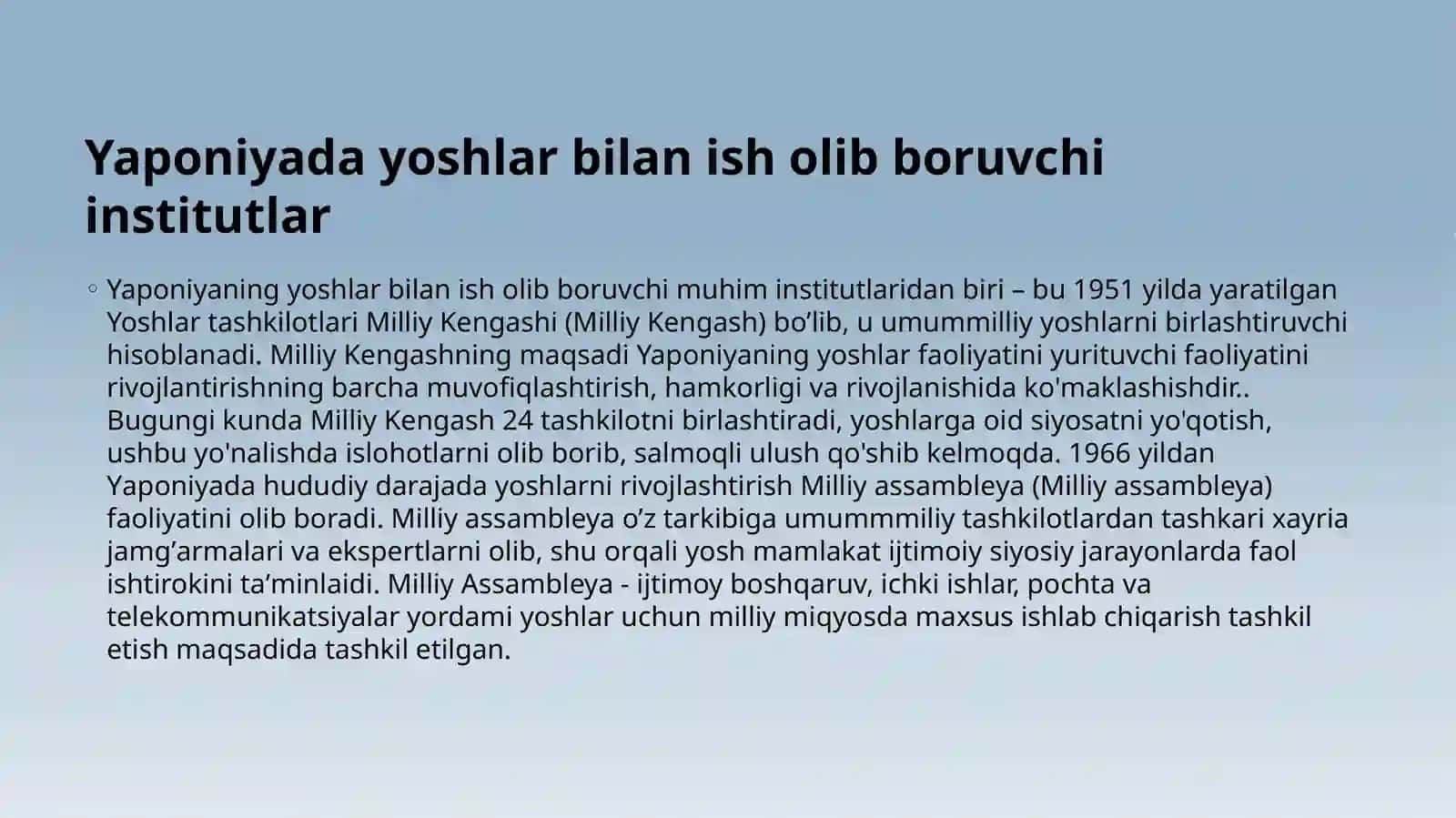 Yaponiyada yoshlarga oid davlat siyosatining o’ziga xos hususiyatlari 4
