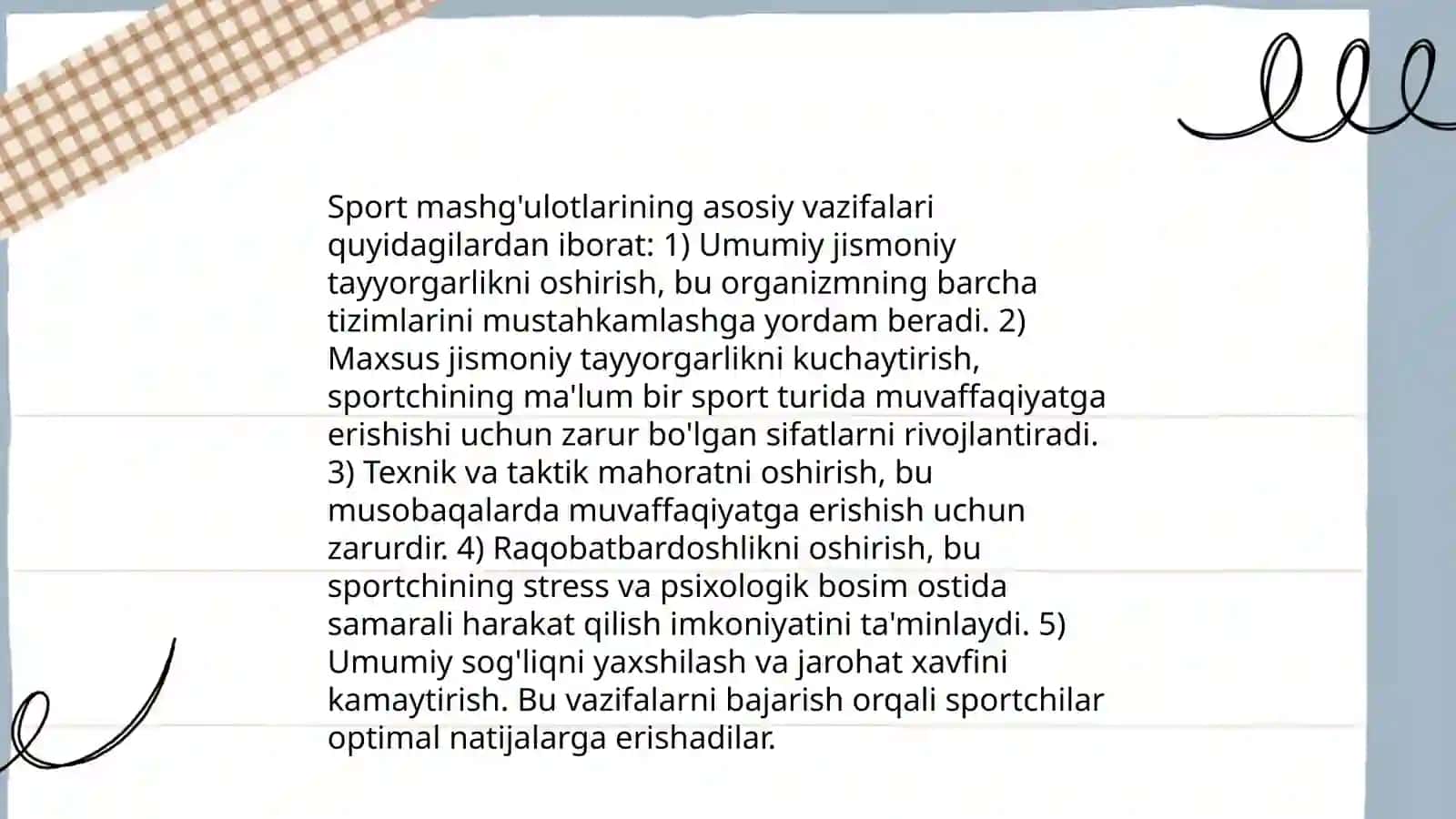 Sport mashg'ulotlarining maqsadi, vazifalari, vositalari va uslublari tavsifi 4