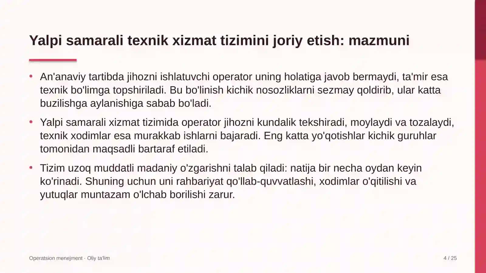 vazirliklarda yalpi samarali texnik xizmat tizimini joriy etish 9898 4