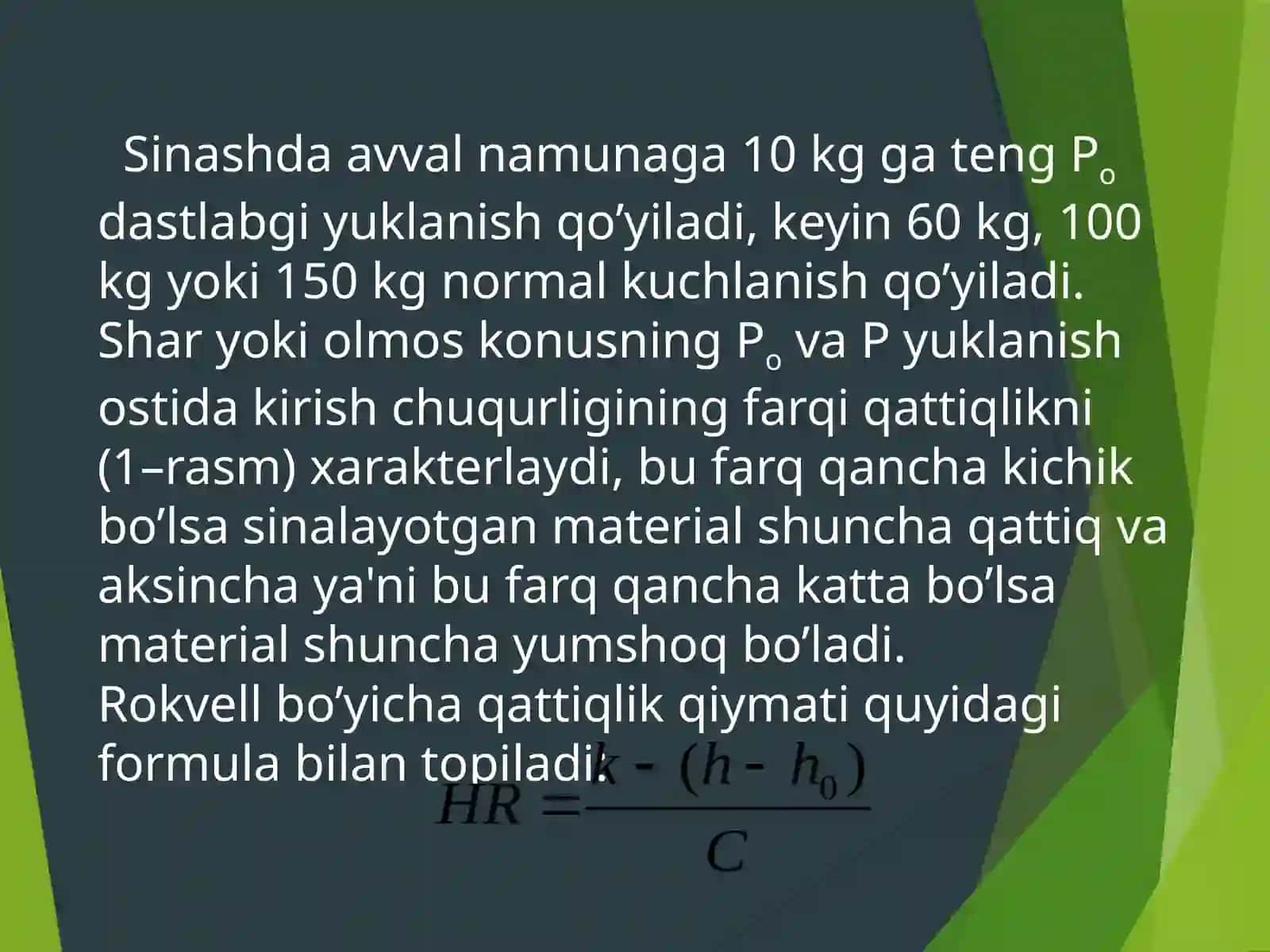 Yumshatilgan po’latlarning uglerod miqdori o’zgarishi bo’yicha qattiqligini aniqlash 4