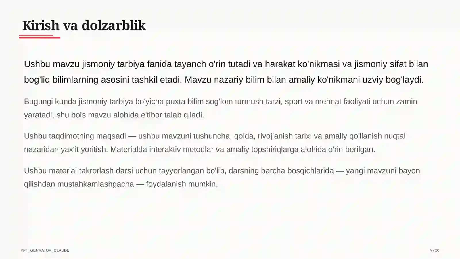 Jismoniy tarbiya (1–11) — takrorlash darsi uchun 4