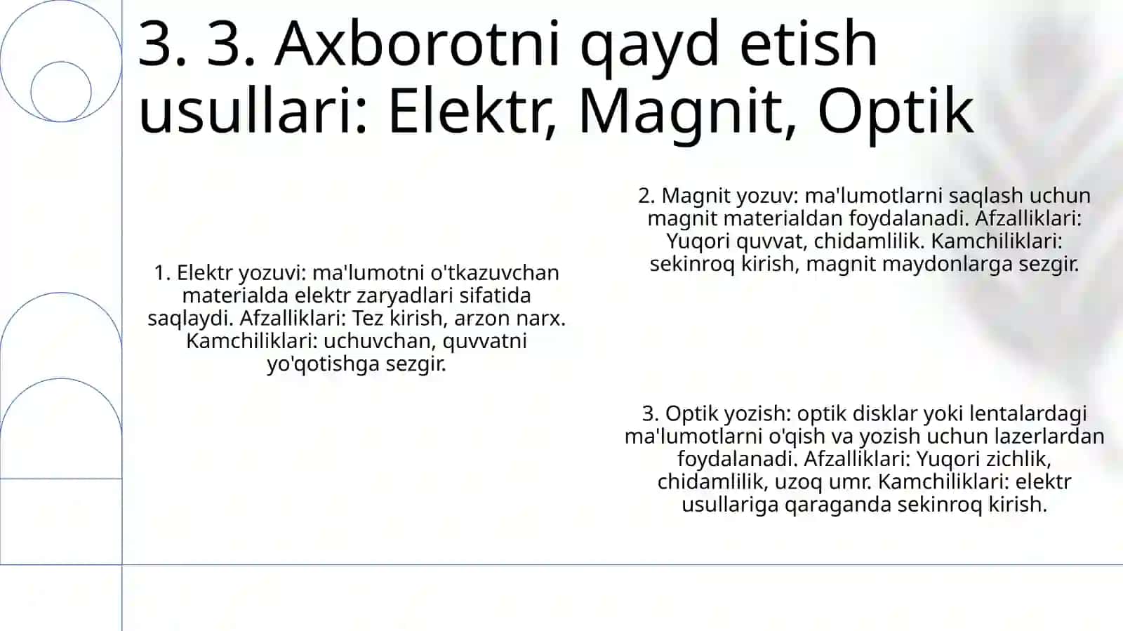 Xotira Qurilmalarining Vazifasi, Axborotni Yozib Olish, Saqlash Va Qidiruv Usullari Bo'Yicha Tasnifi 4