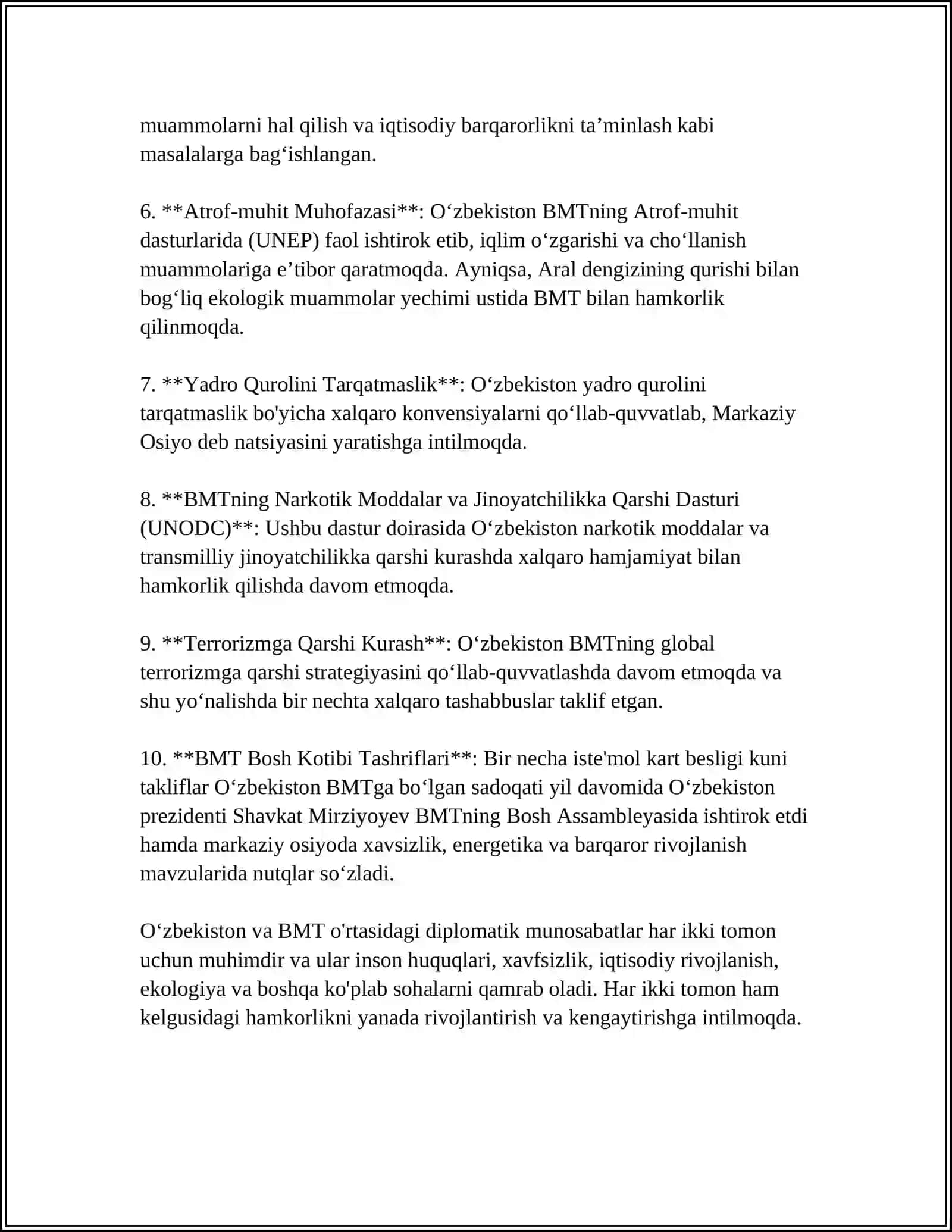 O‘ZBEKISTONNING BMT BILAN HAMKORLIGI 4