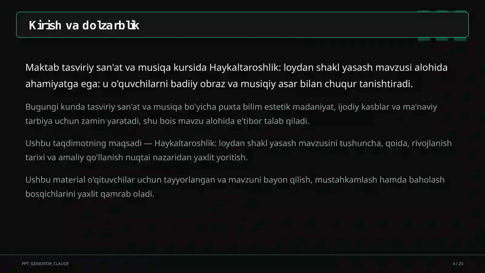 Haykaltaroshlik: loydan shakl yasash (4-sinf) 4